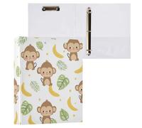 Kcldeci Raccoglitore a 3 anelli con copertina rigida, simpatiche banane a forma di scimmia, 3,8 cm, anelli rotondi con tasche interne, per scuola, ufficio, ricette, confezione da 2