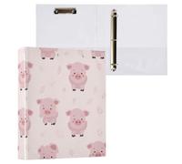 Kcldeci Raccoglitore a 3 anelli con copertina rigida, un simpatico maialino su anelli rotondi da 3,8 cm, con tasche interne, per scuola, ufficio, ricette, 1 confezione