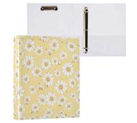 Kcldeci Raccoglitore a 3 anelli, copertina rigida, margherita su giallo chiaro, anelli rotondi da 3,8 cm, con tasche interne, per scuola, ufficio, ricette, 1 confezione