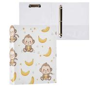 Kcldeci Raccoglitore a 3 anelli, copertina rigida, scimmie che mangiano banane, anelli rotondi da 3,8 cm, con tasche interne, per scuola, ufficio, ricette, 1 confezione
