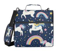 Kcldeci Raccoglitore con cerniera a 3 anelli con unicorno, 3,8 cm, 500 fogli, con tracolla, espandibile per scuola e ufficio