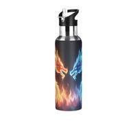 Kcldeci Red Blue Fire Dragon Sport Bottiglia d'acqua da 20 once Coperchio di paglia a prova di perdite Bottiglie d'acqua in acciaio inossidabile isolate sottovuoto Hot Cold Double Wall Thermo Mug Tumbler Tazza da viaggio