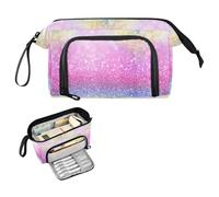 Kcldeci Simpatico astuccio con glitter color arcobaleno per ragazzi e ragazze, grande astuccio per adulti con cerniera, grande scatola per matite per ragazzi per scuola e ufficio, Multicolore, 9.4*3.7