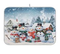 Kcldeci Tappetino per asciugare i piatti con pupazzo di neve invernale per bancone da cucina, buon Natale, pieghevole, assorbente, scolapiatti, tappetino per scolapiatti da fattoria, 16 x 18