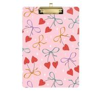 Kcldeci Tavoletta portablocco in acrilico con cuori di ciliegio e fiocchi colorati, formato A4, per classe, insegnanti, donne, forniture per ufficio e scuola, colore oro, 30,5 x 22,9 cm