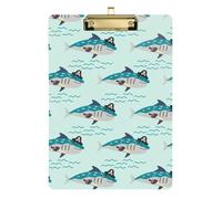 Kcldeci Tavoletta portablocco in acrilico, formato A4, con squalo, onde pirata e vita marina, per scuola, insegnanti, donne, ufficio, scuola, oro, 30,5 x 22,9 cm