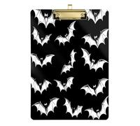 Kcldeci Tavoletta portablocco in acrilico nero con pipistrelli bianchi, formato A4, per scuola, infermieristica, pannello rigido per forniture per ufficio, scuola oro 30,5 x 22,9 cm