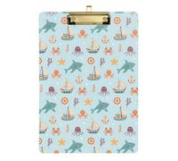 Kcldeci Tavolette portablocco in acrilico con motivo nautico con navi a vela marina, formato A4, per scuola, insegnanti, donne, forniture per ufficio e scuola, oro, 30,5 x 22,9 cm