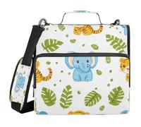 Kcldeci Tiger Elephants - Raccoglitore con cerniera a 3 anelli, 3,8 cm, 500 fogli, con tracolla, espandibile, per scuola e ufficio