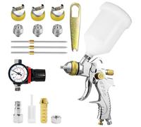 KCNKCN Pistola a spruzzo professionale HVLP con alimentazione a gravità ad aria con ugelli da 1,4, 1,7, 2,0 mm, 600 cc con manometro per vernice auto, primer, trasparente, top coat e ritocco(Giallo)