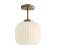 KCO Illuminazione a coste in vetro di latte a filo Luce da soffitto oro e bianco Plafoniere in ottone Apparecchi di illuminazione da cucina Piccolo globo Semi Flush Mount Plafoniera per Corridoio