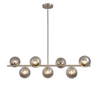 KCO Illuminazione Lampadario da cucina in nichel spazzolato a 7 luci stile moderno metà secolo, lampada a sospensione a globo in vetro grigio fumé, a soffitto con sfera rotonda