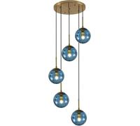 KCO Illuminazione Nordic Blue Glass Lampada a sospensione a 5 luci Globo Cluster Illuminazione a sospensione Oro spazzolato Cucina Isola Lampade a sospensione Moderna Fattoria Multi Lampada a