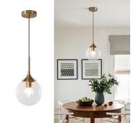 KCO Lampada a sospensione a forma di globo in vetro trasparente, 1 luce, moderna metà secolo, regolabile, per interni, camera da letto, cucina, isola, soggiorno (trasparente)