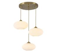 KCO Lighting 3 Luce Cluster Lampadario Oro Lampada a sospensione Bianco Ribbed Glass Lampada a sospensione Grande Globe Soffitto Lampada a sospensione Lampadari d'ottone antico per Sala da pranzo