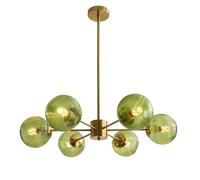 KCO Lighting 6-Luce Verde Lampada A Sospensione A Soffitto Globo Moderno Semi Flush Mount Lampadario A Soffitto Vintage Ottone Oro Sputnik Lampadario Illuminazione per Cucina Soggiorno Sala da pranzo