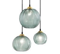 KCO Lighting a sospensione moderna a 3 luci in vetro a righe verdi in vetro a coste nordico lampadario a sospensione a forma di zucca verde Lampada a sospensione a grappolo nero Mid-Century