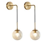 KCO Lighting Applique da Parete Globo Moderno in Oro - Lampada a Sfera Mid Century in Ottone Grezzo con Vetro Tondo, Design Minimalista, Cordone Regolabile