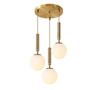 KCO Lighting Illuminazione a sospensione a grappolo a 3 luci Illuminazione a sospensione a globo d'oro di metà secolo Grande lampadario in vetro bianco latte moderno illuminazione a sospensione
