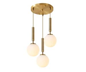 KCO Lighting Illuminazione a sospensione a grappolo a 3 luci Illuminazione a sospensione a globo d'oro di metà secolo Grande lampadario in vetro bianco latte moderno illuminazione a sospensione