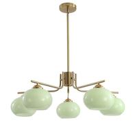 KCO Lighting Lampada a sospensione in vetro verde a 5 luci grande lampadario a globo in ottone spazzolato Lampadario Sputnik Lampadario moderno di metà secolo per sala da pranzo camera da letto