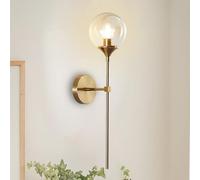 KCO Lighting - Lampada da Parete Moderna, Globo in Ambrato Vetro con Lampada da Parete in Oro a Braccio Lungo, Applique da Comodino in Oro,per Camera da Letto Corridoio Soggiorno