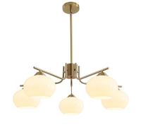 KCO Lighting Lampadario a 5 luci Globe Flush Mount Sputnik Lampadari moderno a sospensione in ottone oro Apparecchio di illuminazione con sfera di vetro al latte Lampadario per l'isola della cucina