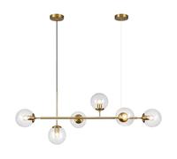 KCO Lighting Lampadario a 6 luci a bolle, Lampadario a globo in vetro trasparente, Lampadario lineare moderno in ottone dorato per soggiorno, isola cucina