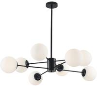 KCO Lighting Lampadario Moderno a Sospensione in Vetro Nero a 8 Luci con Globi di Vetro Bianco, Lampadario a Sfera Sputnik Nero Bianco con Sfere di Vetri per Cucina, Soggiorno, Camera da Letto