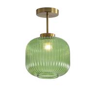 KCO Lighting Plafoniera Semi-Flush con Vetro Verde Vintage e Finitura Oro Spazzolato, Plafoniere a Incasso Stile Mid-Century con Finitura Ottone Antico e Globo per Cucina