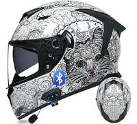Kcolic Casco Moto Bluetooth Integrale,Casco Moto Flip-Up con Microfono,Omologato DOT,Design con Ala Posteriore,Riduzione Rumore,Doppia Visiera Antiappannamento,per Adulti,Uomini E Donne G,S=55~56CM