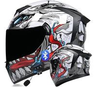 Kcolic Casco Moto Bluetooth Integrale,Casco Moto Flip-Up con Microfono,Omologato DOT,Design con Ala Posteriore,Riduzione Rumore,Doppia Visiera Antiappannamento,per Adulti,Uomini E Donne E,M=57~58CM