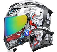 Kcolic Casco Moto Bluetooth Integrale,Casco Moto Flip-Up con Microfono,Omologato DOT,Design con Ala Posteriore,Riduzione Rumore,Doppia Visiera Antiappannamento,per Adulti,Uomini E Donne F,XXL=63~64CM