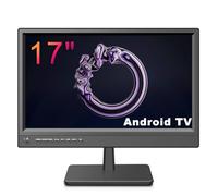 KCR Smart TV, 17 pollici LED digitale DVB-T2, TV portatile freeview, supporto wifi RJ45, presa USB, uscita cuffie, telecomando coassiale, ingresso AV, HDMI in, colore nero