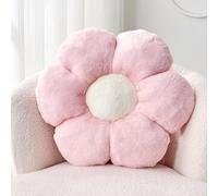 Kcvvcr Cuscino a forma di fiore, grazioso cuscino decorativo a forma di fiore con morbida pelliccia di coniglio sintetica, rosa, 37,8 cm, cuscino da pavimento per camera da letto e soggiorno
