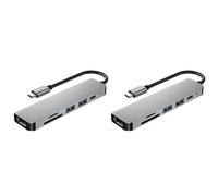 Kcvzitrds 2 x Adattatore hub USB di tipo C 6 in 1 con lettore di schede multiporta compatibile 4K 30Hz Adattatore multi-porta video USB3.0 TF PD