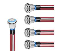 Kcvzitrds 5 Pezzi di Pulsante di 16 Mm con Fascio Pre-Cablato, Interruttori Rotondi LED a Blocco Automatico in Metallo 12 V 24 V