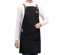 Kcvzitrds da cucina in pelle regolabile in pelle nera per le donne Chef Server Caffè Barbecue Parrucchiere Grembiuli Bavaglino Camicetta