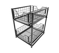 KD Essentials - Organizer sottolavello - metallo robusto, 2 ripiani (scaffale per mobile cucina, più ordine sotto il lavello o nell'armadio detersivi, due cassetti, montaggio facile, impilabile)