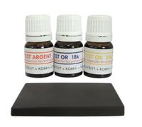 KD89 Assortimento di 3 reattivi/soluzioni per testare oro e argento, 18-24 carati, con pietra di paragone naturale e istruzioni multilingue, competenza per gioielli, monete, lingotti, 2,5 ml