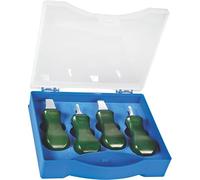 KD89 Horotec MSA07.024 - Assortimento di 4 apriscatole per aprire custodie per orologi con fondo a pressione, diverse larghezze di lama, lama in acciaio inossidabile, verde