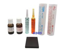 KD89 Kit per testare i metalli, test in oro 18 K e argento, 15 ml 18 K + fiala da 15 ml argento - flaconi codigoutte 15 ml + pietra di tocco, Vetro, Oro/Argento