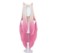 KDA Baddest Ahri Cosplay Wigs KDA Cosplay Blonde Mixed Pink Wigs with Ears Heat Resistant Synthetic Hair Game Cos