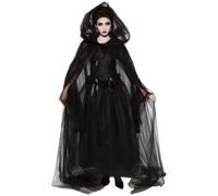 KDAMGOQE Costume da strega per donne 1 set vintage Renaissance ricamato per la sposa ricamato Costume Black Ghost Black per Halloween, Cosplay, Haunted Mansion, L