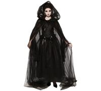 KDAMGOQE Costume da strega per donne 1 set vintage Renaissance ricamato per la sposa ricamato Costume Spooky Black Ghost per Halloween, Cosplay, Haunted Mansion, XL