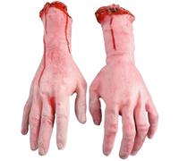KDAMGOQE Mani finte, Mani di Halloween, 1 Coppia da 11, 8 Pollici Tagliata a Mano Falsa, Parti insanguinate Horror, Parti del Corpo di Halloween in Vinile per Decorazioni per la casa infestata