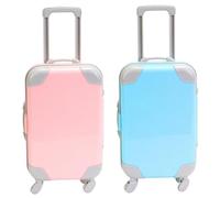 KDAMGOQE Mini Bagagli, 2 Pezzi Mini Valigia Valigia realistica Festa di Favore Box Bagagli Aperti con Biella estendibile e Ruota Mobile per Regali per Ragazze delle Bambole, Stile 1