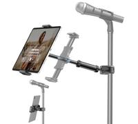 KDD Supporto Tablet per Microfono, Porta iPad Regolabile per Asta Microfonica, Supporto per Manubrio di Cyclette, Compatibile con iPad Pro 12,9, Air, Mini, Galaxy Tabs, iPhone (4,7-13 pollici)