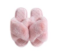Kdemeng Pantofole della casa delle donne Cross Band Open Toe Plush Anti-slip Slide al chiuso/all'aperto
