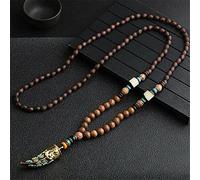 KDFN Collana Unisex Fatta a Mano Nepal Buddista Perline di Legno Collana con Ciondolo Corno di Pesce Etnico Lunga Dichiarazione Gioielli da Uomo da Donna